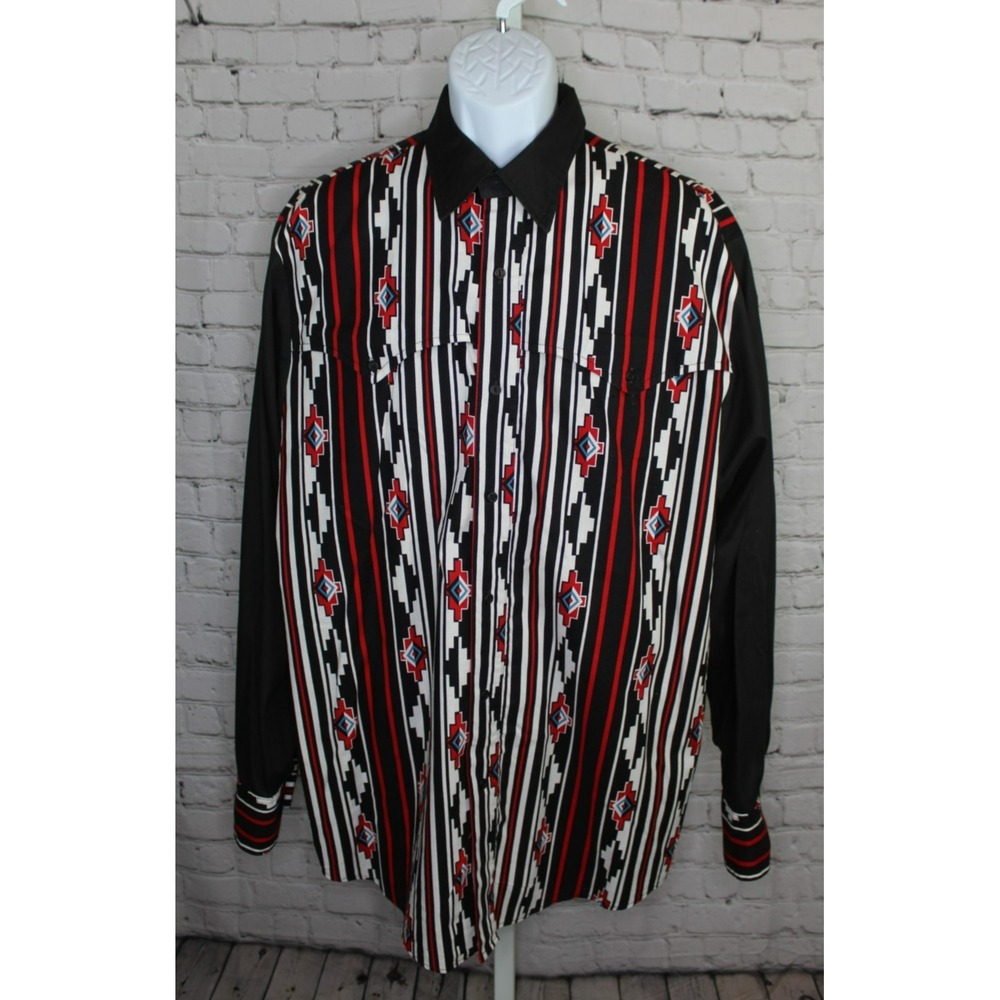 VTG Steer West Button Up Shirt XL Long Sleeve 80s Western Aztec Cowboy Rodeo USA